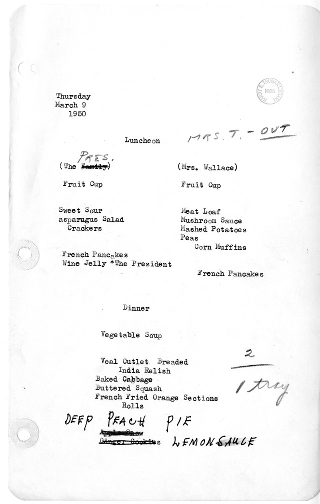 White House Luncheon and Dinner Menu