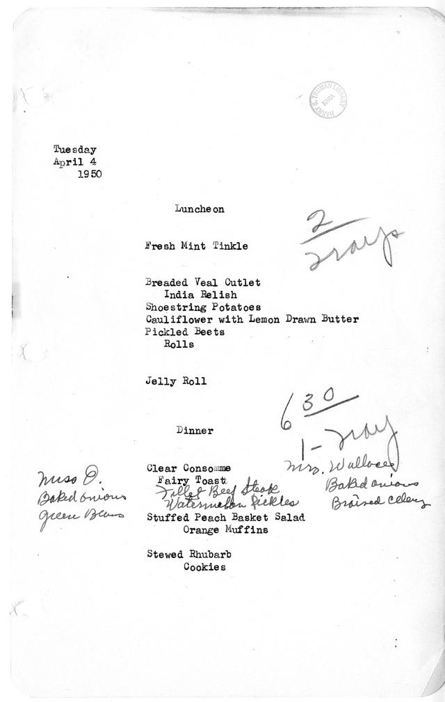 White House Luncheon and Dinner Menu