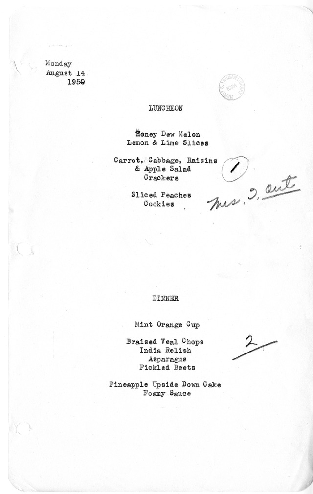 White House Luncheon and Dinner Menu