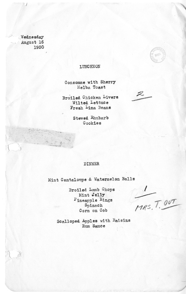 White House Luncheon and Dinner Menu