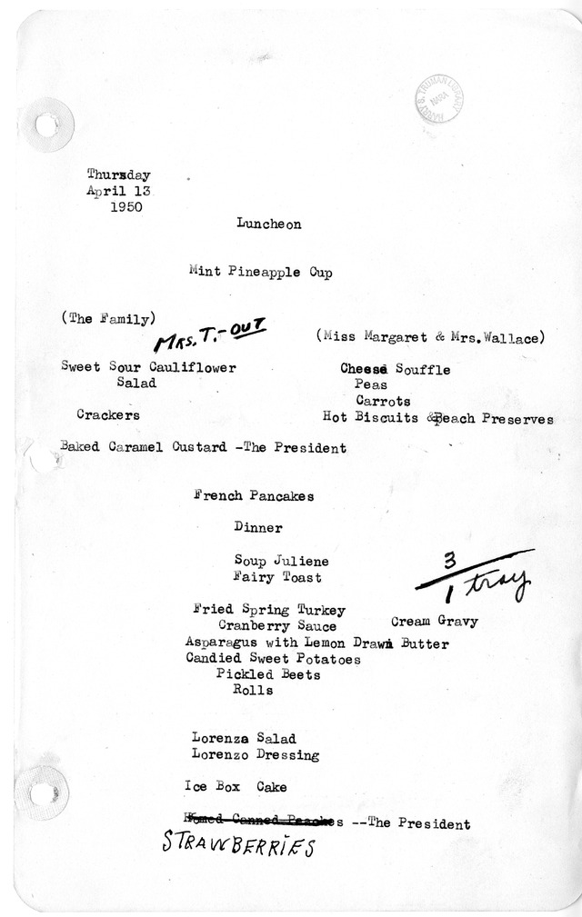 White House Luncheon and Dinner Menu