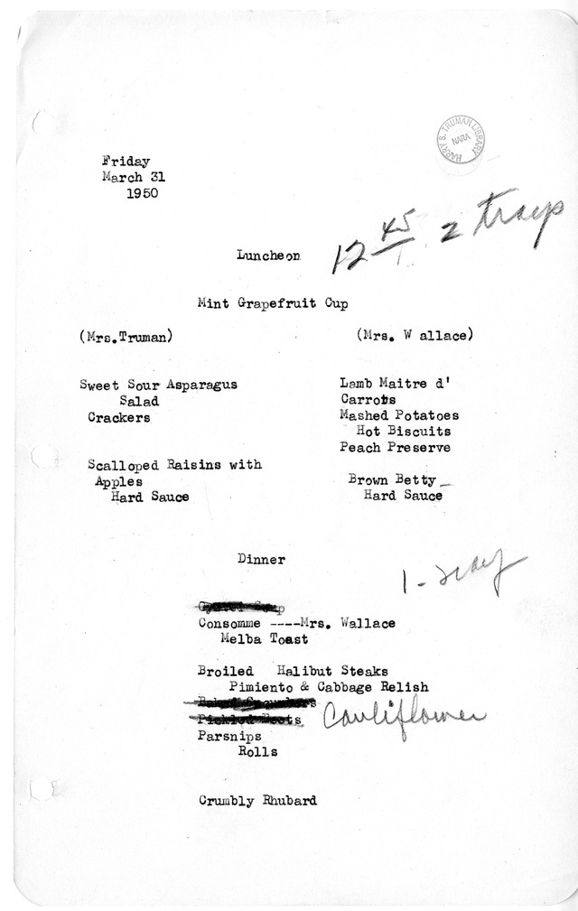 White House Luncheon and Dinner Menu