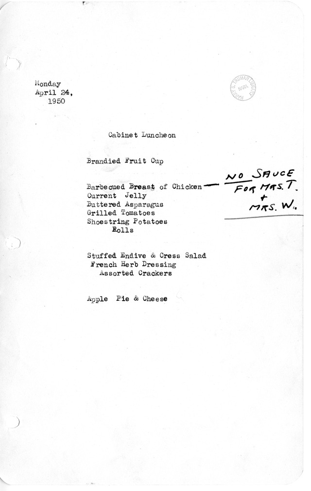 White House Luncheon Menu
