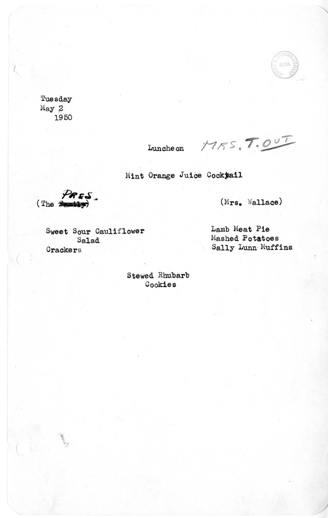 White House Luncheon Menu