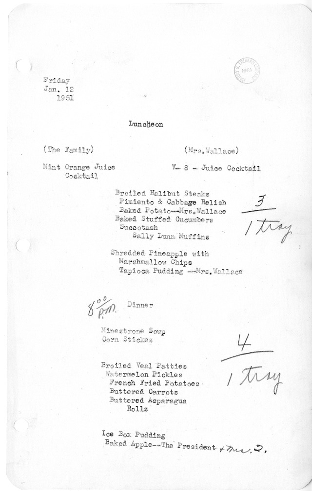 White House Luncheon and Dinner Menu