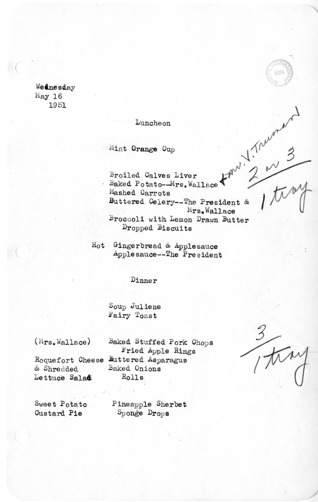 White House Luncheon and Dinner Menu