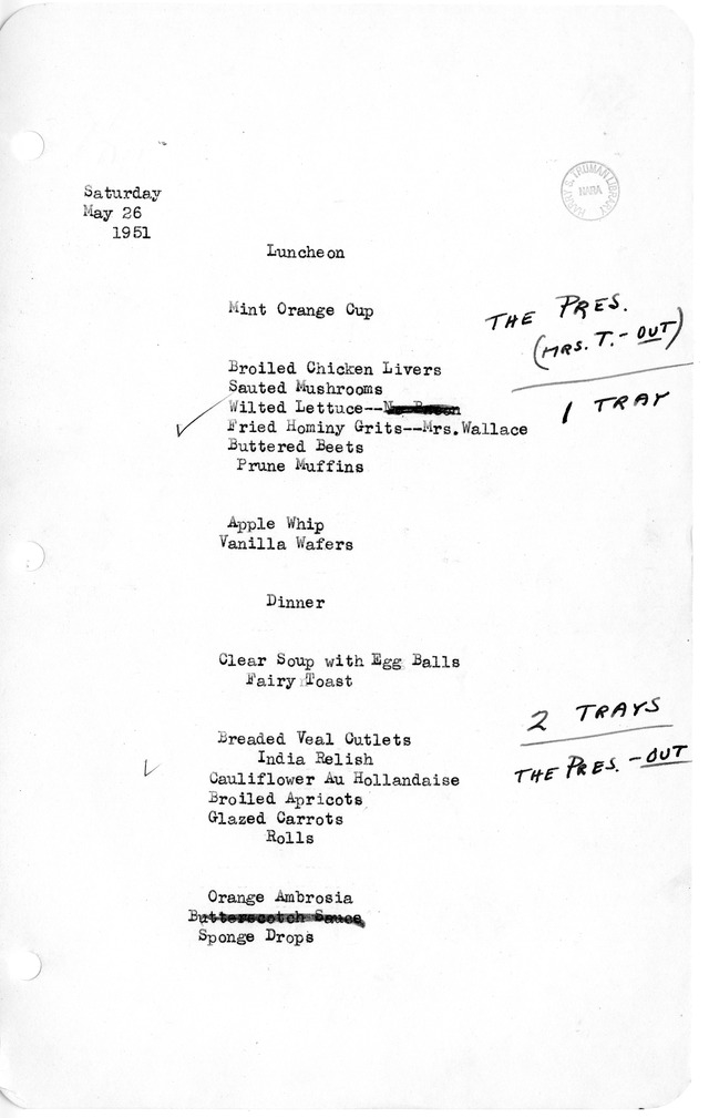 White House Luncheon and Dinner Menu