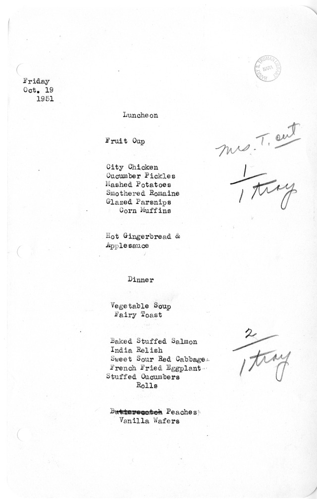 White House Luncheon and Dinner Menu