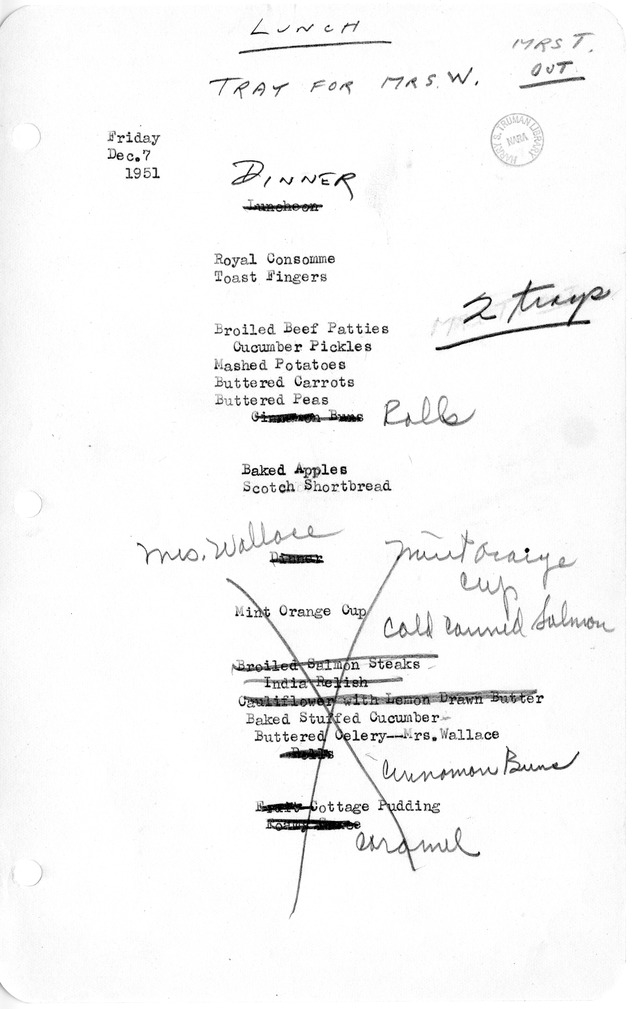 White House Luncheon and Dinner Menu