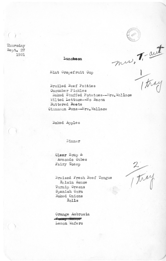 White House Luncheon and Dinner Menu