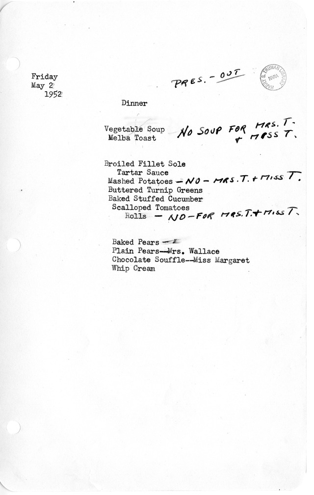 White House Dinner Menu