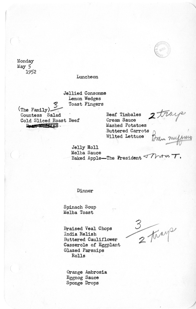 White House Luncheon and Dinner Menu