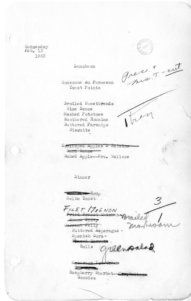 White House Luncheon and Dinner Menu