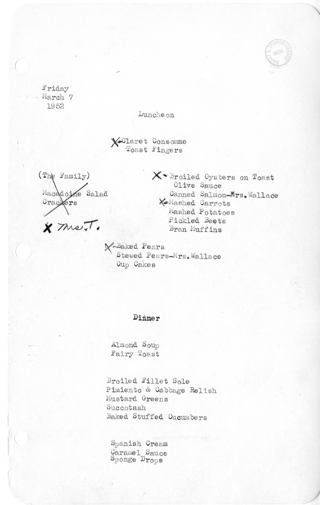 White House Luncheon and Dinner Menu