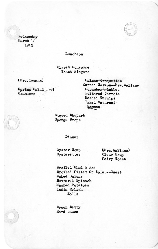 White House Luncheon and Dinner Menu