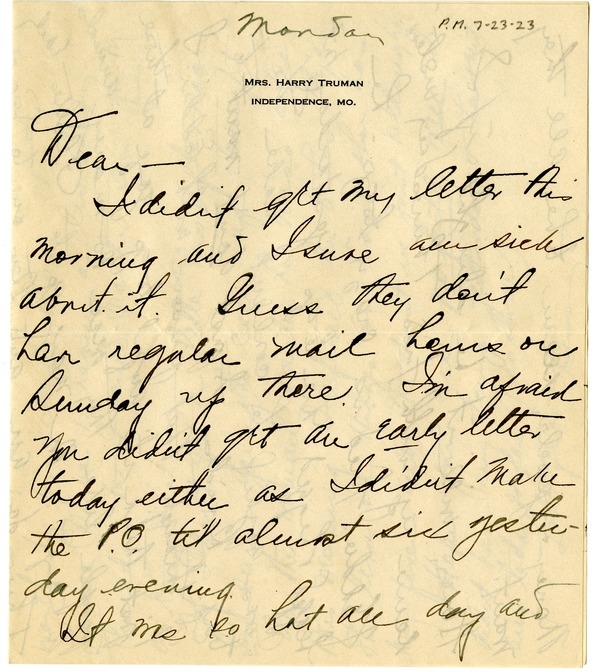 Letter from Bess W. Truman to Harry S. Truman