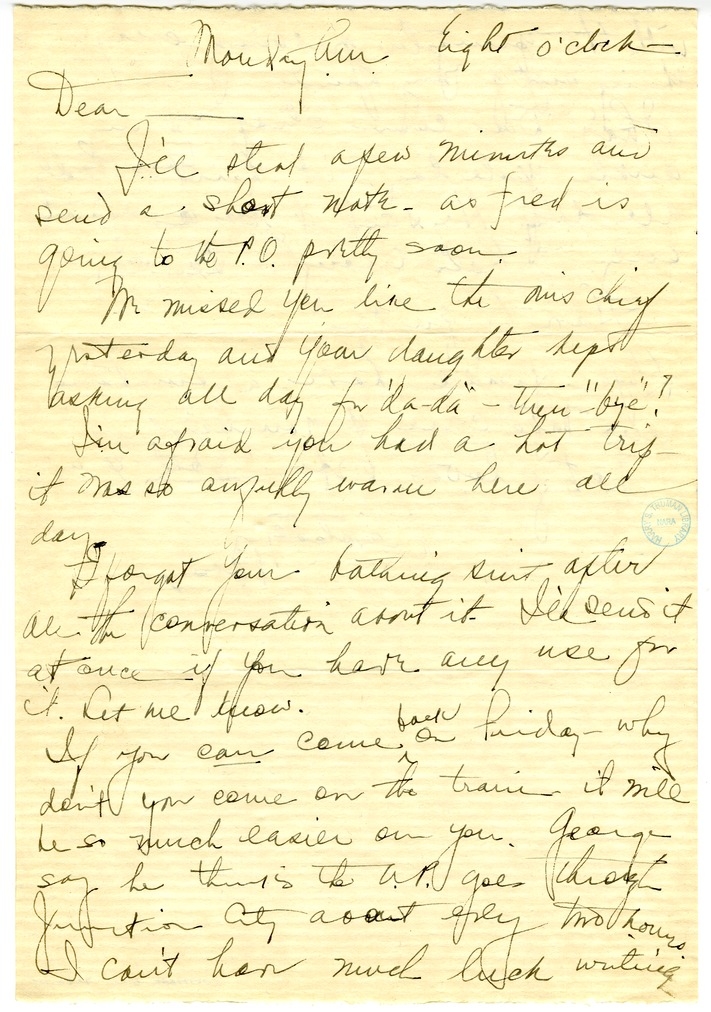 Letter from Bess W. Truman to Harry S. Truman