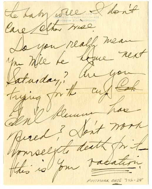 Letter from Bess W. Truman to Harry S. Truman