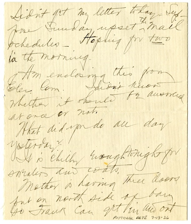 Letter from Bess W. Truman to Harry S. Truman
