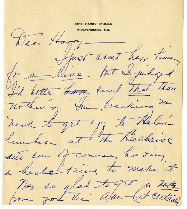 Letter from Bess W. Truman to Harry S. Truman