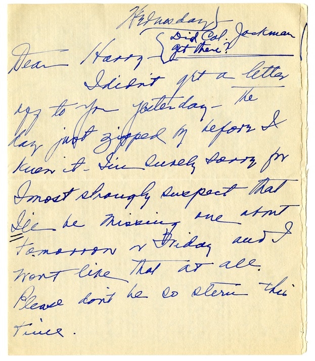 Letter from Bess W. Truman to Harry S. Truman