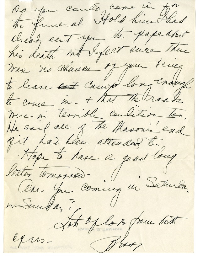Letter from Bess W. Truman to Harry S. Truman