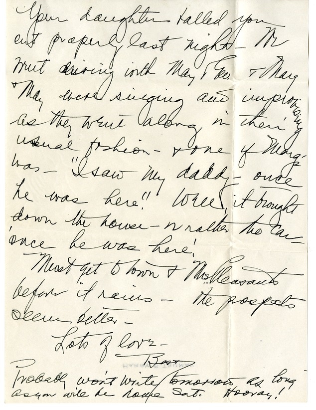 Letter from Bess W. Truman to Harry S. Truman