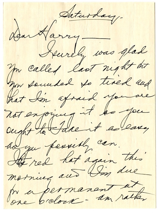 Letter from Bess W. Truman to Harry S. Truman