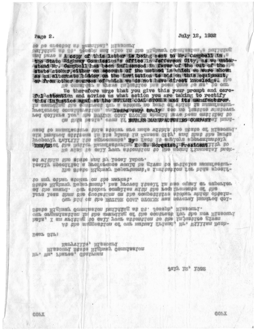 Letter from Bess W. Truman to Harry S. Truman
