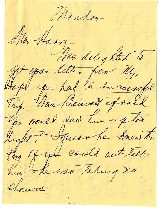 Letter from Bess W. Truman to Harry S. Truman