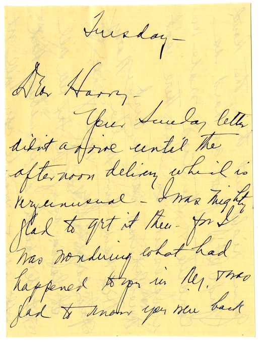 Letter from Bess W. Truman to Harry S. Truman