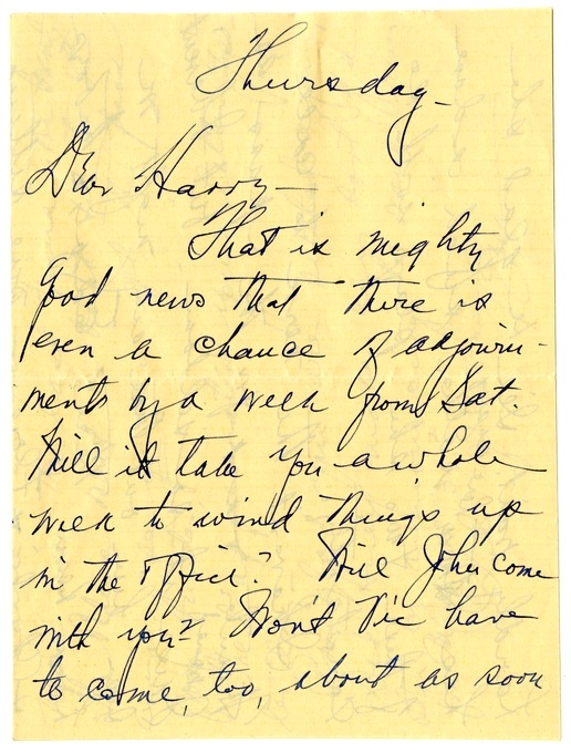 Letter from Bess W. Truman to Harry S. Truman