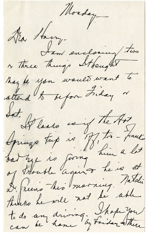 Letter from Bess W. Truman to Harry S. Truman