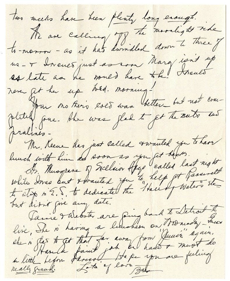 Letter from Bess W. Truman to Harry S. Truman