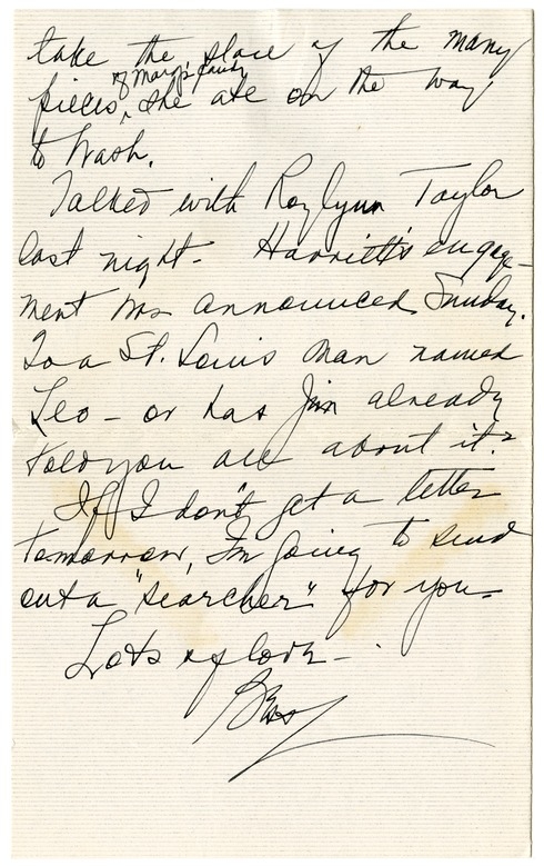 Letter from Bess W. Truman to Harry S. Truman