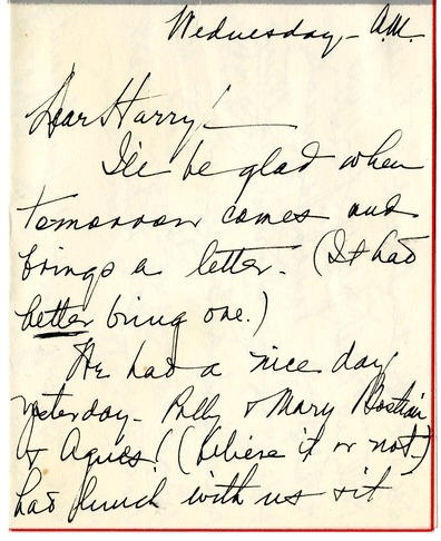 Letter from Bess W. Truman to Harry S. Truman