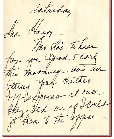 Letter from Bess W. Truman to Harry S. Truman