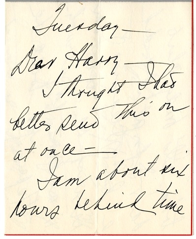 Letter from Bess W. Truman to Harry S. Truman