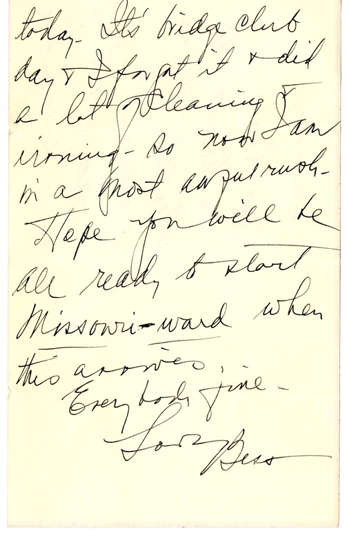 Letter from Bess W. Truman to Harry S. Truman