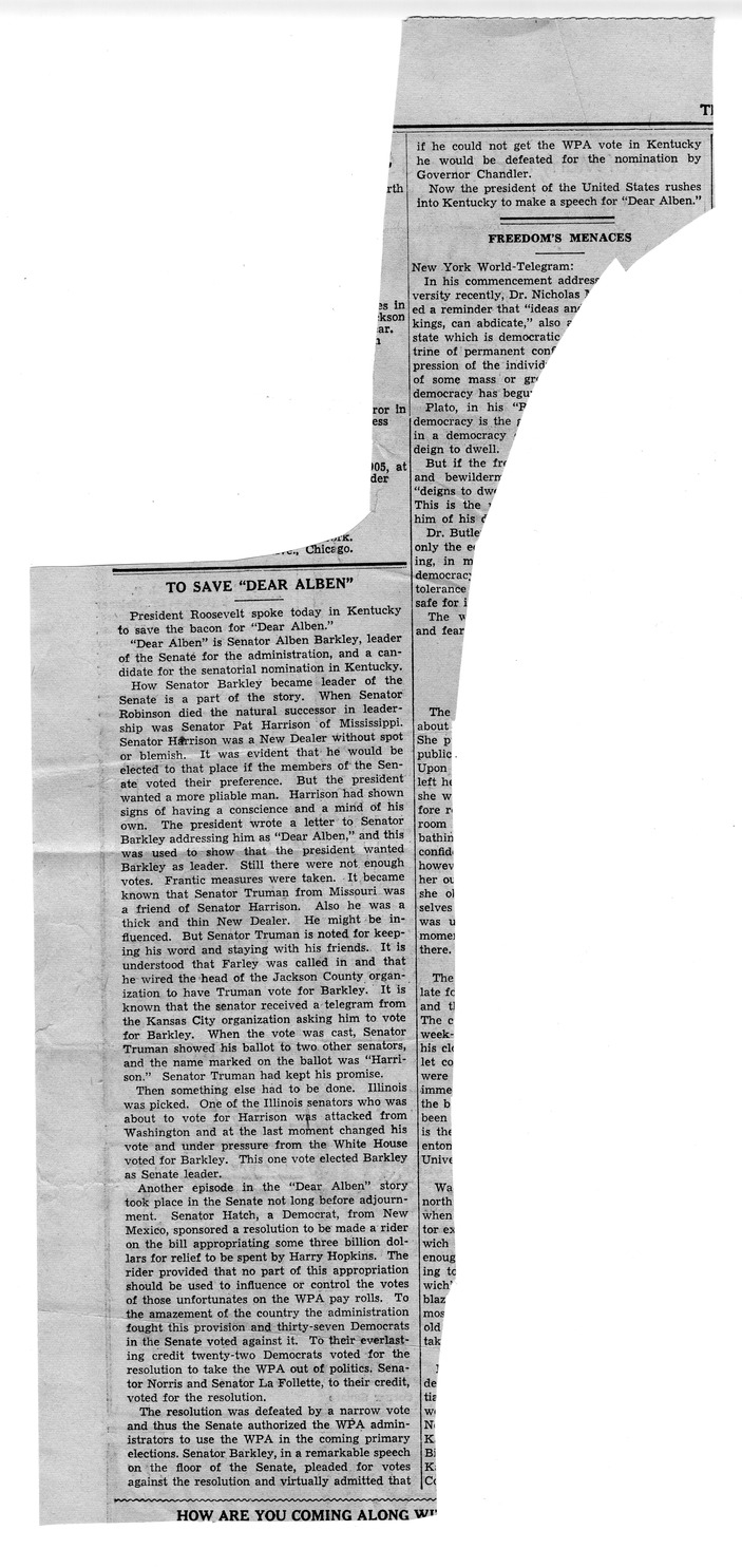 Letter from Bess W. Truman to Harry S. Truman
