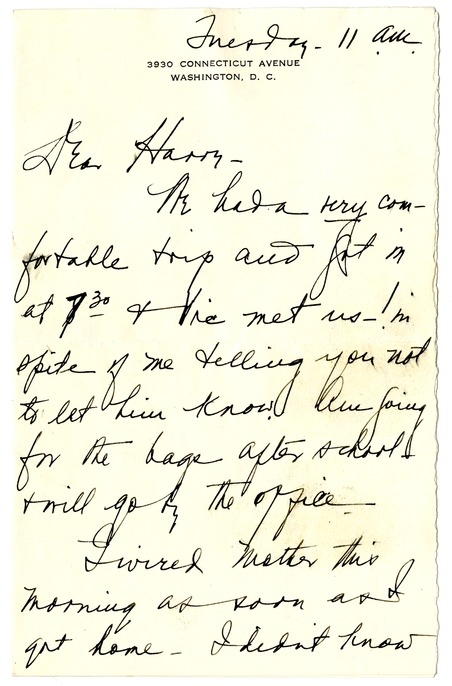 Letter from Bess W. Truman to Harry S. Truman