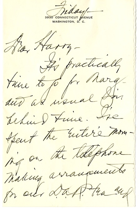 Letter from Bess W. Truman to Harry S. Truman