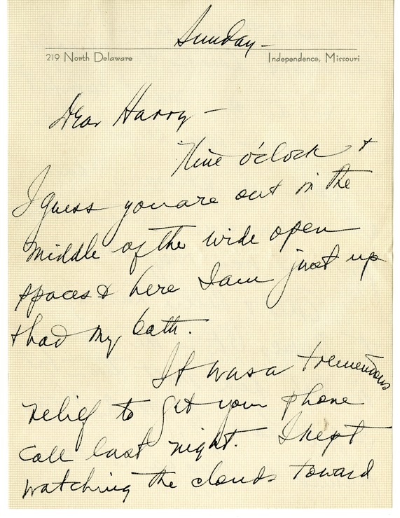 Letter from Bess W. Truman to Harry S. Truman