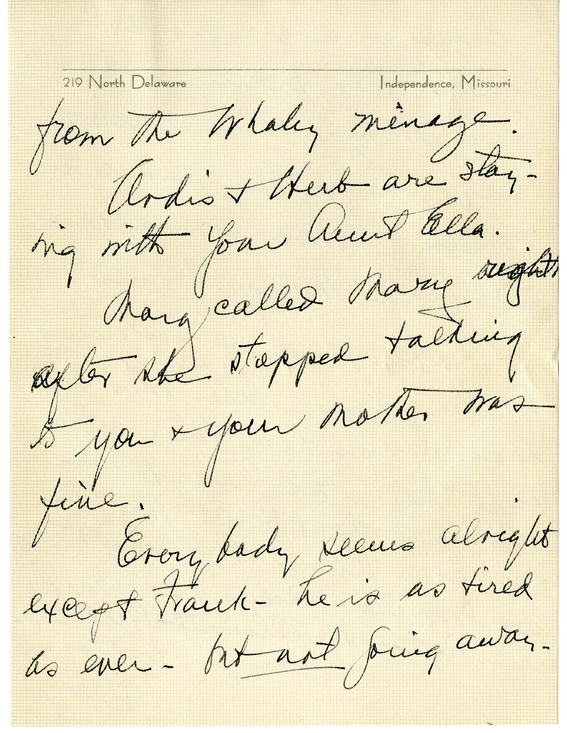 Letter from Bess W. Truman to Harry S. Truman