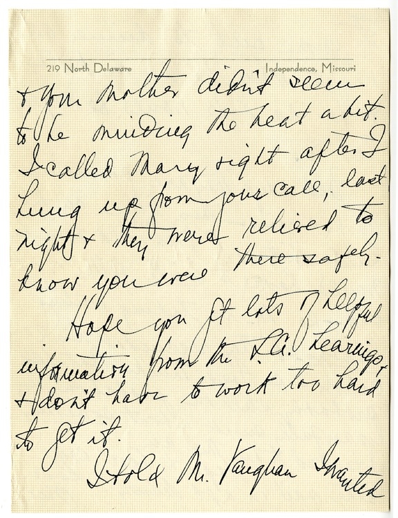 Letter from Bess W. Truman to Harry S. Truman