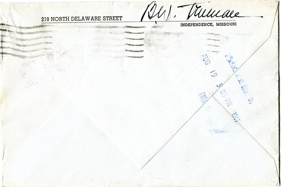 Letter from Bess W. Truman to Harry S. Truman