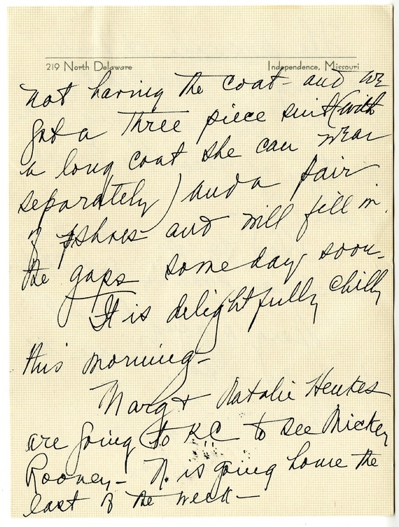 Letter from Bess W. Truman to Harry S. Truman