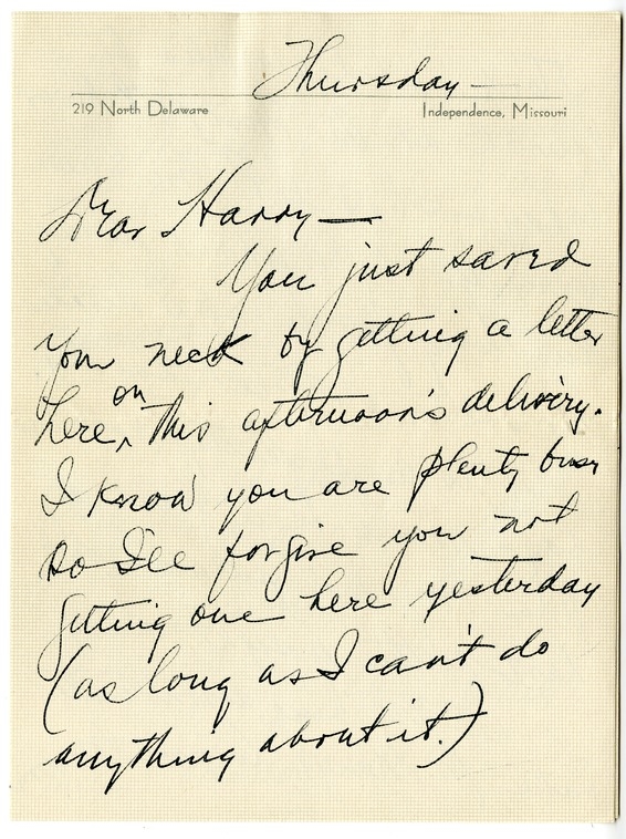Letter from Bess W. Truman to Harry S. Truman
