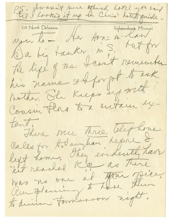 Letter from Bess W. Truman to Harry S. Truman