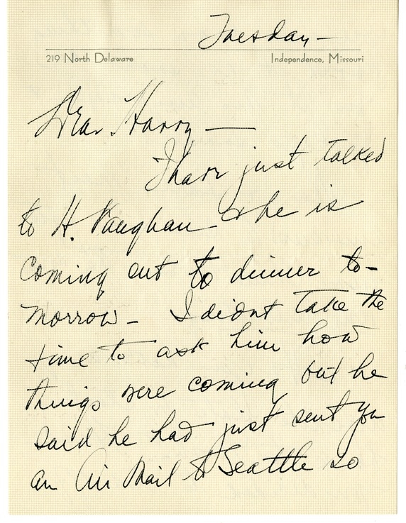 Letter from Bess W. Truman to Harry S. Truman